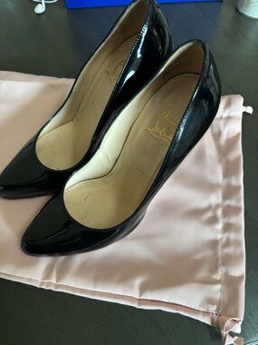 Christian Louboutin Black Patent Pointed Toe Pump with Signature Red Sole